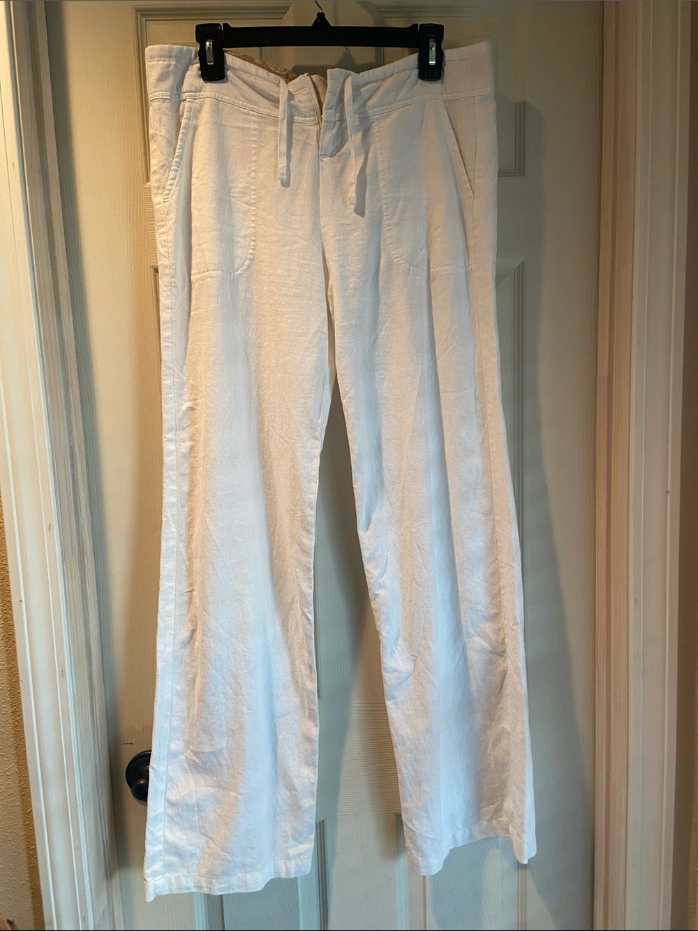 Love Tree White Wide-Leg Drawstring Linen-Blend Pants